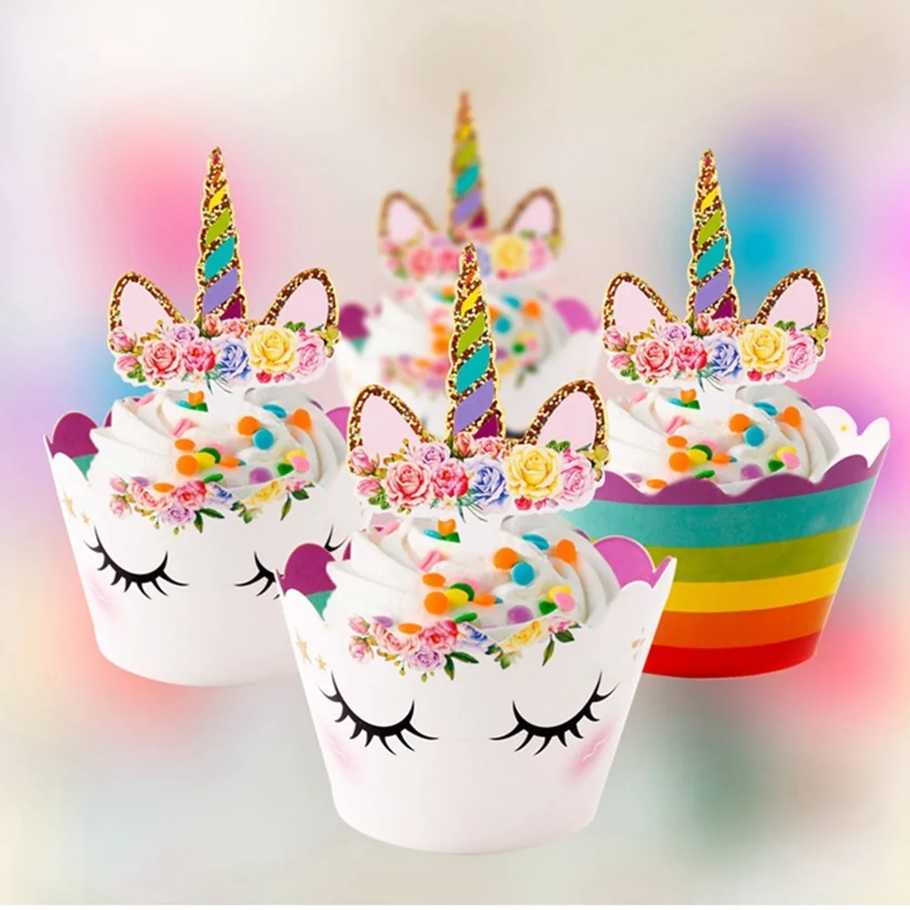 Упаковка из 12 шт. Единорог вечерние Для капкейка обертки шоколада Радуга Baby Shower
