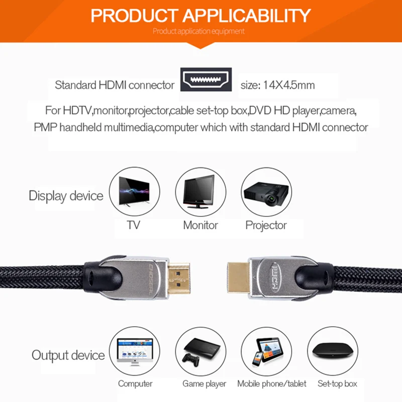 Кабель HDMI Choseal 2 0 в 3D 4K * 2K диаметр 11 мм HD2.0 нейлоновый плетеный провод для