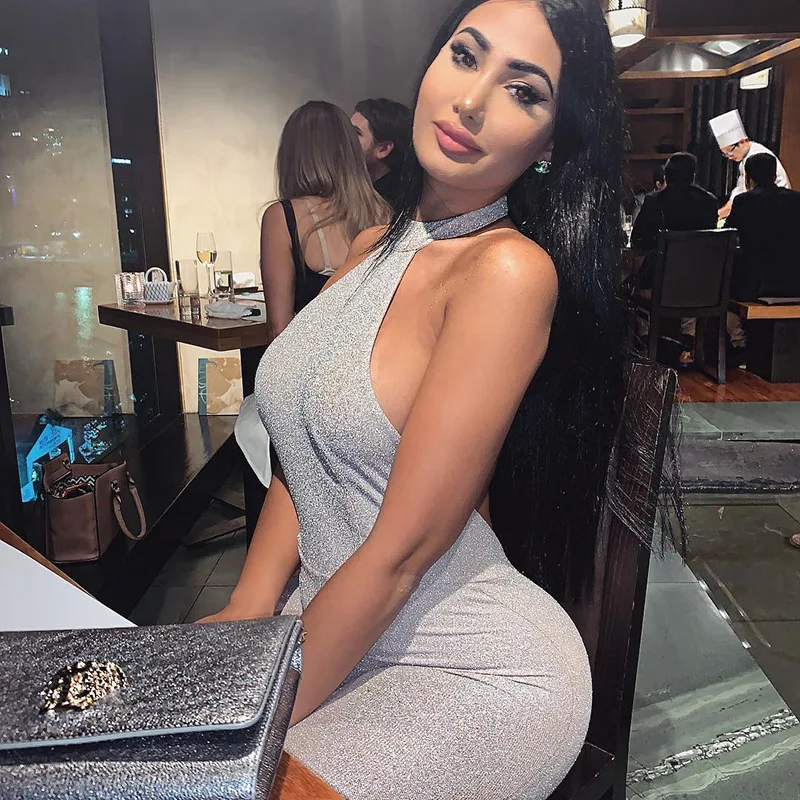 Женский комбинезон с лямкой на шее Блестящий Элегантный Облегающий открытой