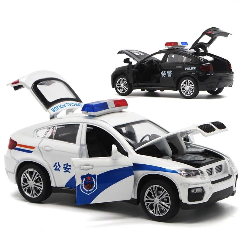 

1/32 High Simulation BM-W-X6 Metal Diecast Vehicle Alloy Toy Police Car Sound And Light Pull Back Model Toys For Children's