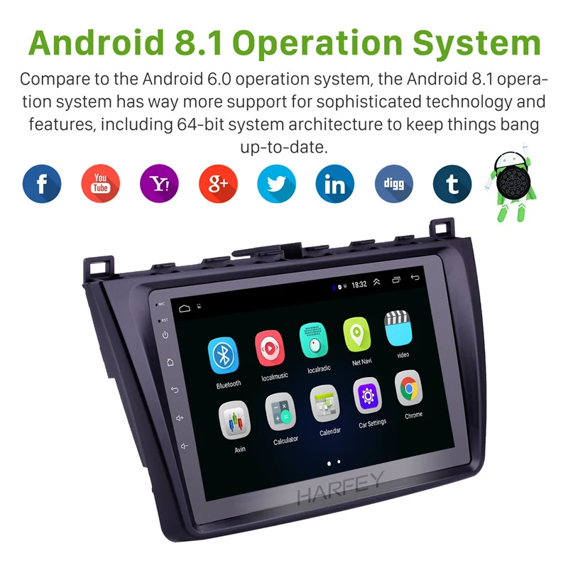 Автомобильный мультимедийный плеер Harfey 9 дюймов GPS автомобильное радио Android 8 1 2DIN