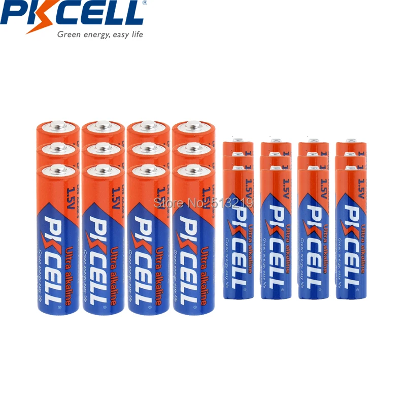 (24 шт. в упаковке) PKCELL 12 LR6 AA батареи и LR03 1 5 AAA щелочные первичного одиночного