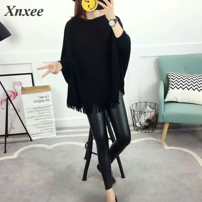 2020 Women Pullovers And Sweaters Loose Tassel Soft Shawl Poncho Slash Neck Bat Long Sleeve Pullover Sweater | Женская одежда