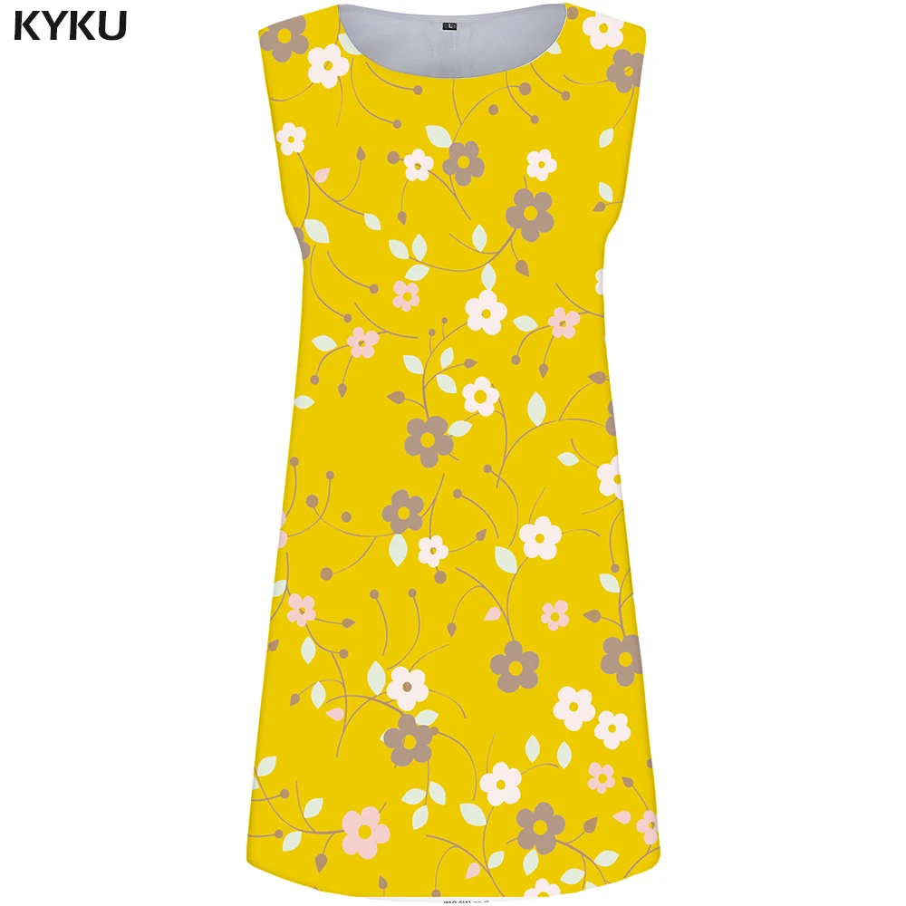 KYKU бренд платье с подсолнухами для женщин желтый офис цветок Vestido пикантные