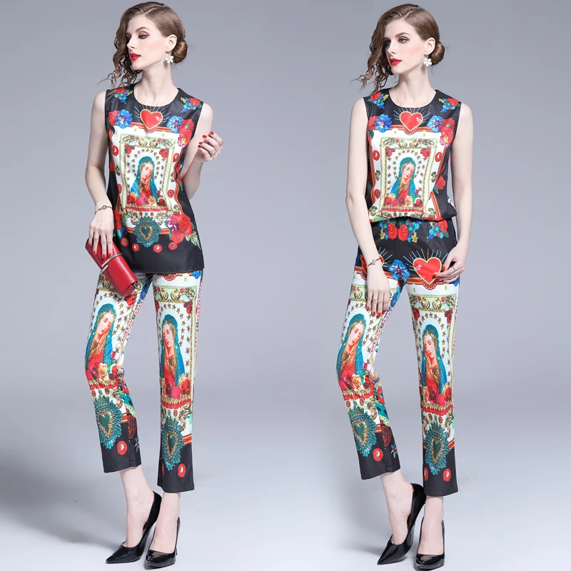 Женский подиумный комплект из двух предметов: блузка без рукавов с цветочным