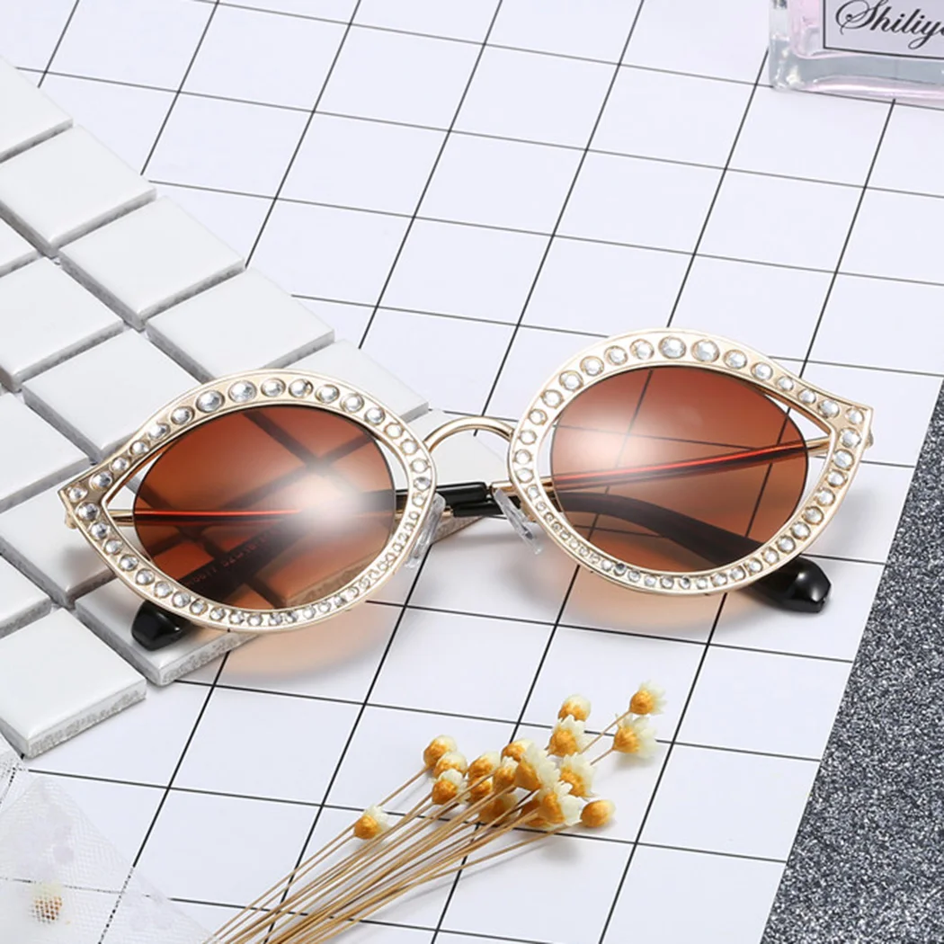 Женские Модные солнцезащитные очки со стразами металлическая оправа