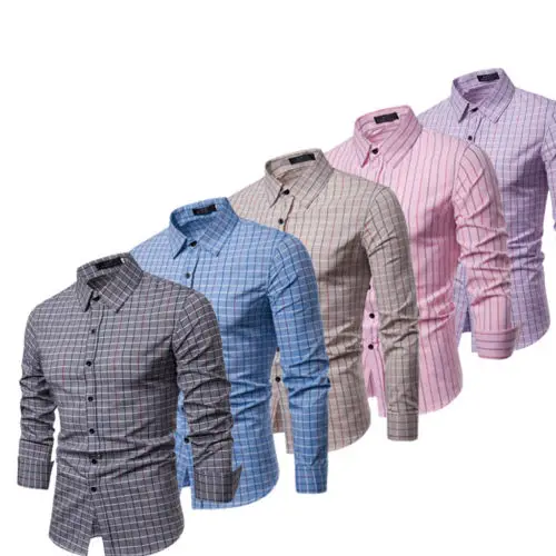 Для мужчин Slim Fit платье с длинными рукавами рубашка повседневное футболки Бизнес