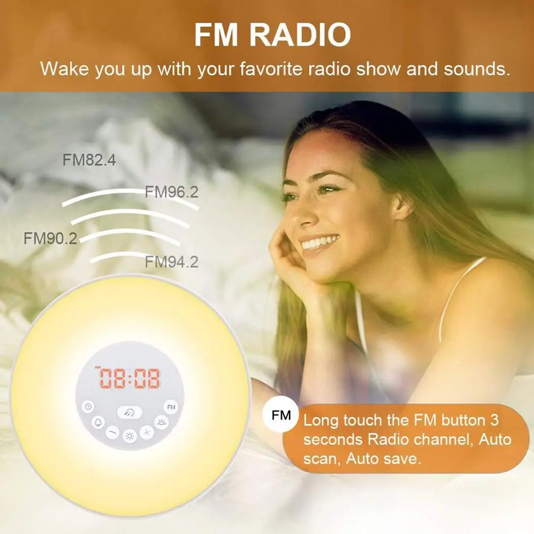 Unisex Light Modern Picture Radio Up FM Casual Clock Alarm Sunrise As Wake Simulation Multifunction | Дом и сад