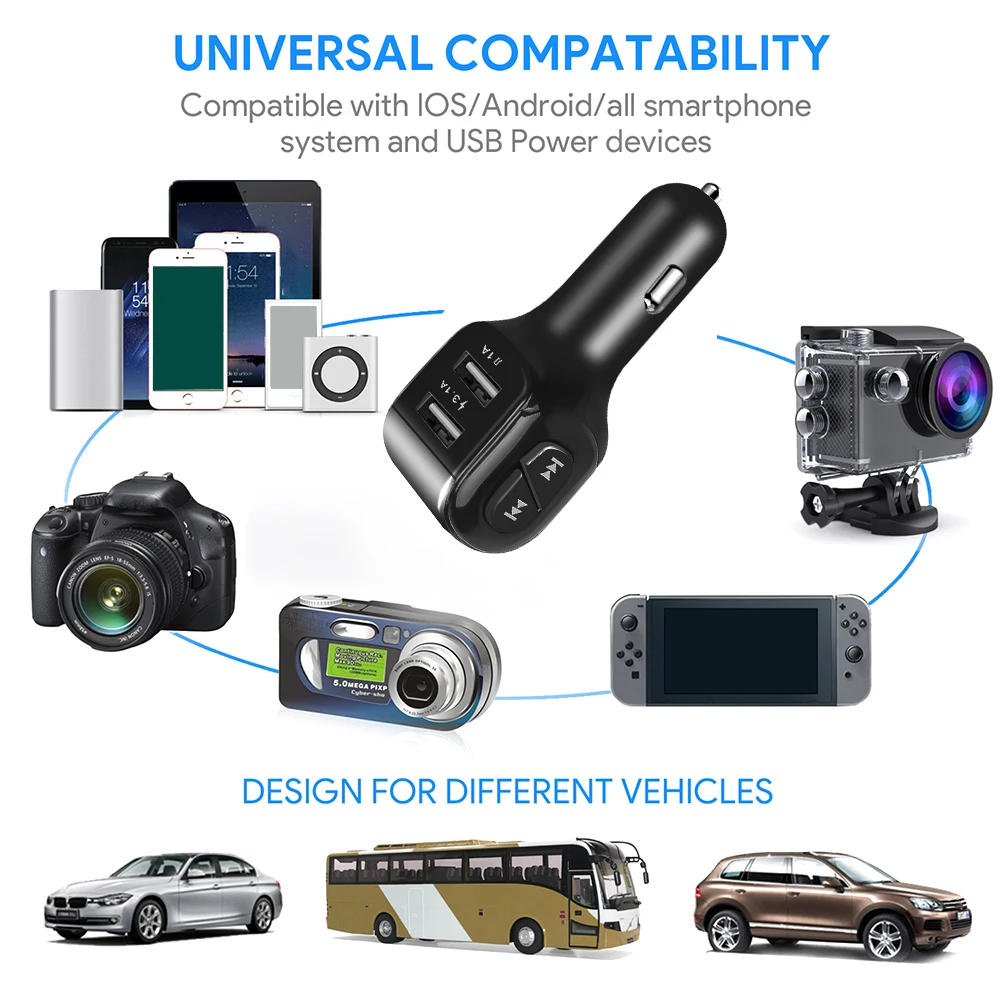 USB AUX Bluetooth 5 0 Handsfree car kit 4.1A Max 3.1A Быстрая зарядка Dual Phone Charger fm передатчик