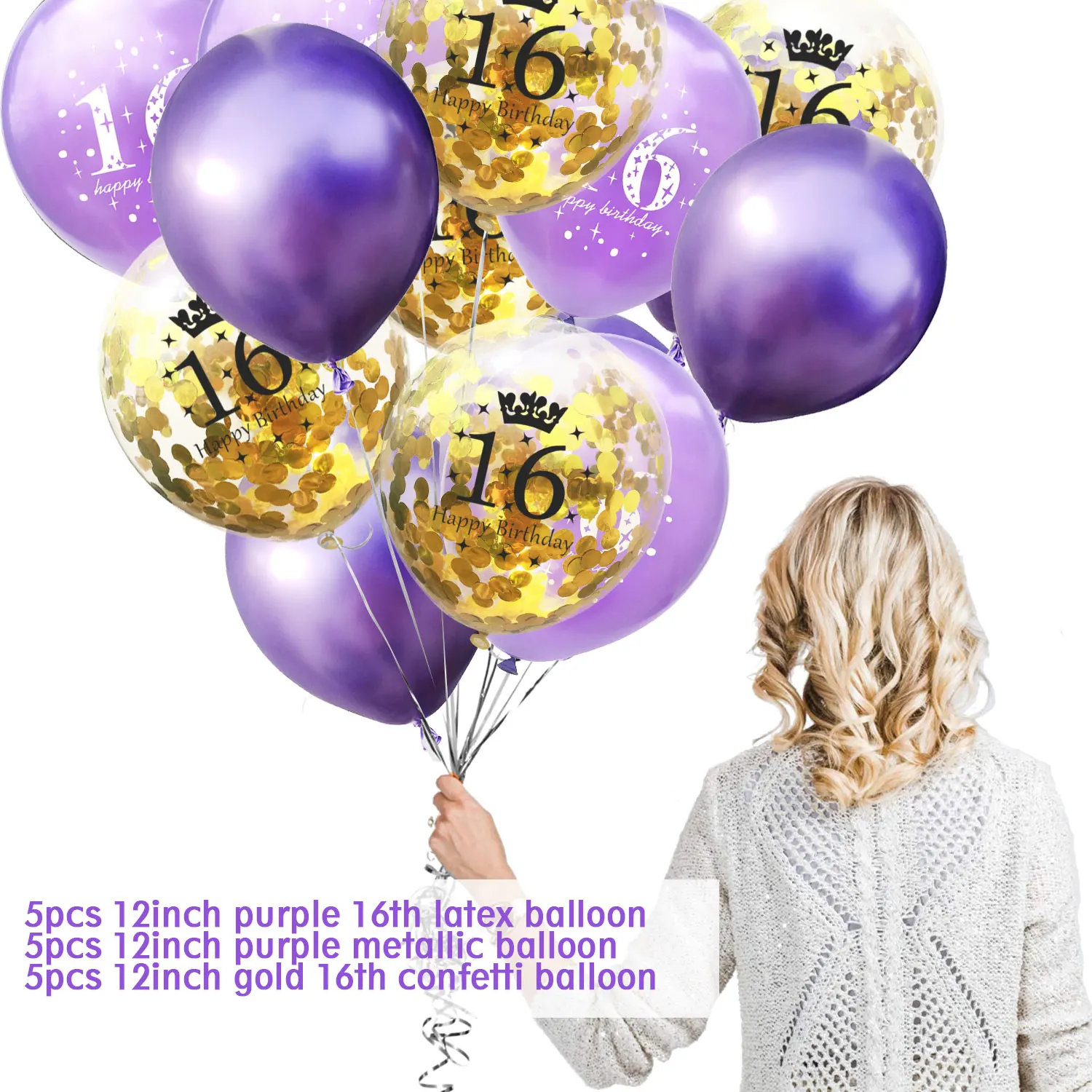 

ZLJQ 15pcs 16th Happy Birthday Latex Confetti Balloons Party Decorations Metallic Balloon Age 16 Year Old Birthday Party Decor