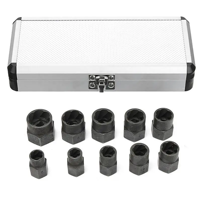 

10Pcs 9-19mm Damaged Rounded Bolt Nut Screw Remover Extractor Removal Set Remover Tool Set Nuts Removal