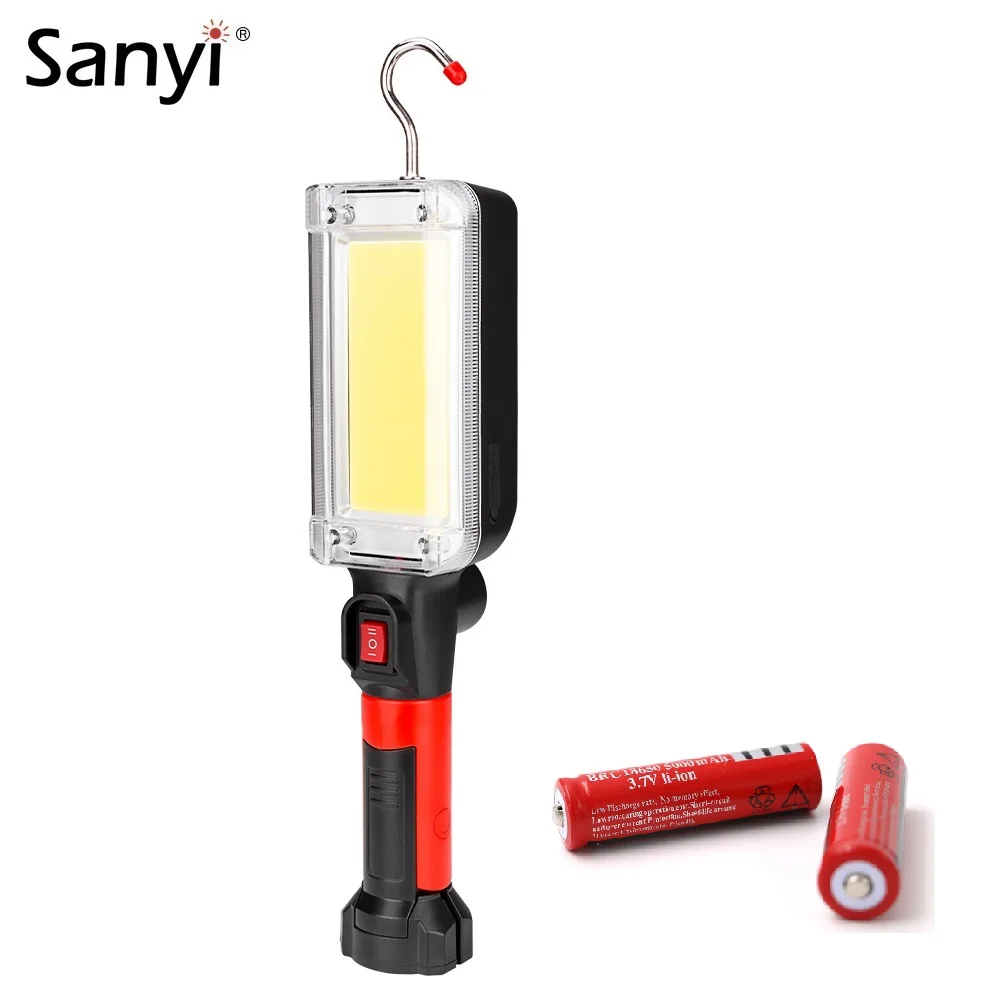 Перезаряжаемый от USB Рабочий фонарик Sanyi 18650 2 режима лампа для осмотра магнитный