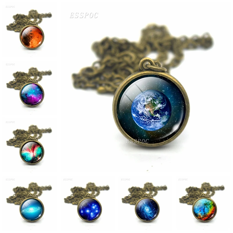 

Mars Earth Double Sided Glass Ball Pendant Necklace Nebula Galaxy Universe Outer Space Planets Jewelry Best Gift For Women men