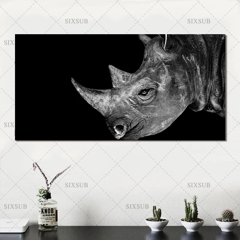 Rhino head shadow profile плакат с принтом настенная живопись холст картина для дома