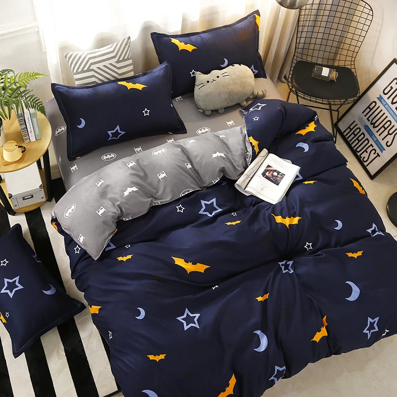 4pcs/set Moon Star Bat printing High Quality Bedding Set Bed Linings Duvet Cover Sheet Pillowcases Set49 | Дом и сад
