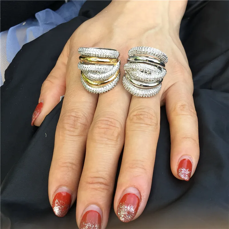 choucong Luxury Big Across Ring White Yellow Gold Filled AAAAA Zircon cz Party Wedding Band Rings For Women Finger Jewelry Gift