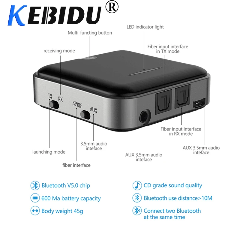 Kebidu популярный Bluetooth 5 0 передатчик приемник беспроводной aptX HD оптический Toslink