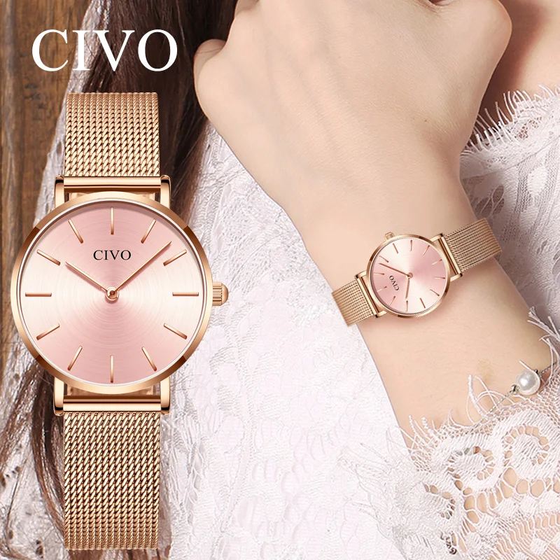 CIVO Elegant Ultra Thin Ladies Watches Women Waterproof Rose Gold Simple Steel Mesh Quartz Bracelet Watch Clock Relogio Feminino | Наручные