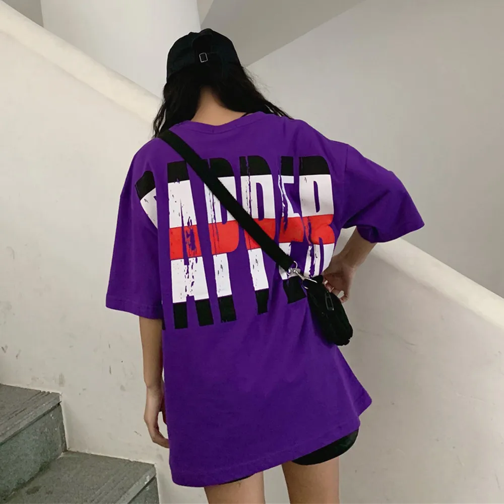 Женская футболка в полоску с буквенным принтом Ulzzang Harajuku Повседневная Базовая