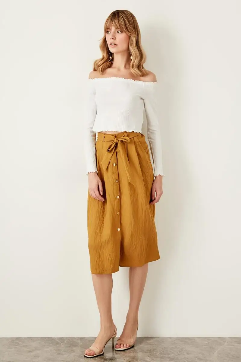 Trendyol Mustard Button Detail Skirt TWOSS19ST0044 | Женская одежда