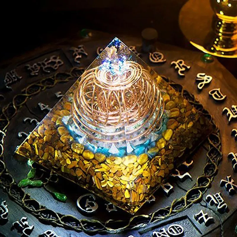 AURA REIKI Orgonite Energy Crystal Pyramid Reiki Healing Purifies Mind Renewal Magnetic Field Resin Decorative Craft Jewelry