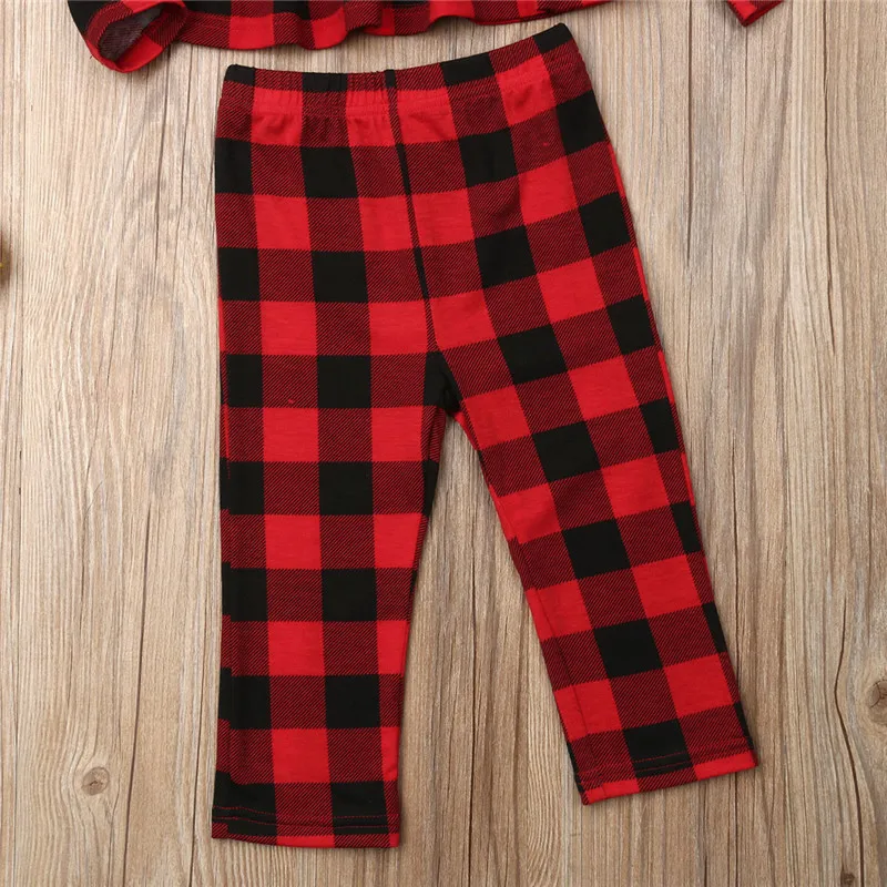 pudcoco Fashion Kids Baby Girl red plaid clothes set Spring Outfit girls cotton long sleeve T-shirt Top+Pants 2PCS Sets 1-5Y | Детская