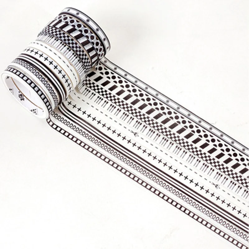 

Sale 10pcs/set Black Foiled Washi Tape Paper DIY Planner Masking Adhesive Tapes Stickers Decorative Stationery Tapes