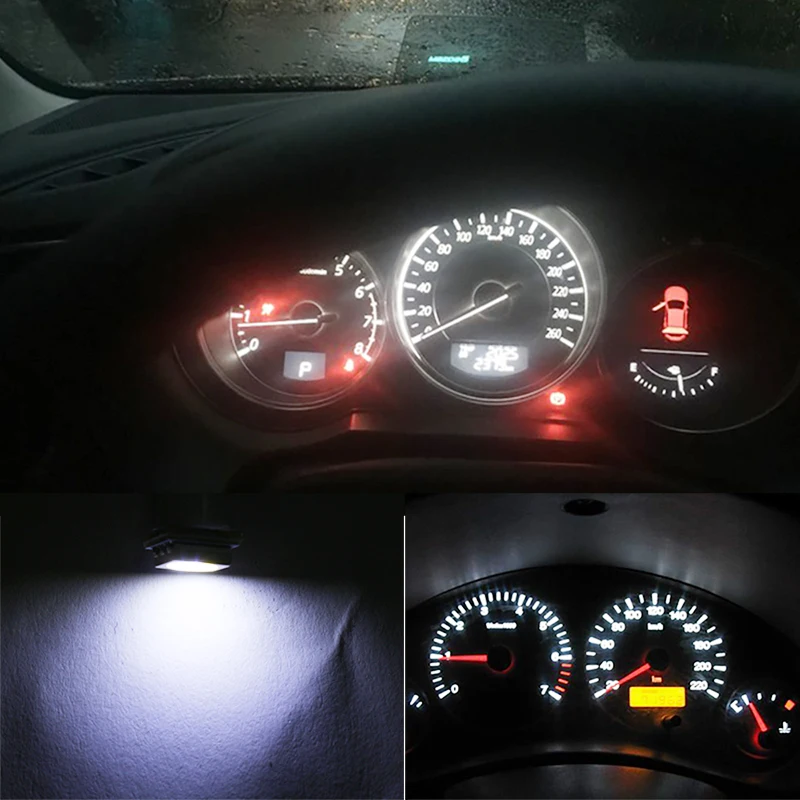 50pcs T5 LED Light 5050 1 SMD Bulbs White Auto Dashboard Gauge Lamps Car Wedge Warning Indicator Instrument Lights DC 12V | Автомобили и