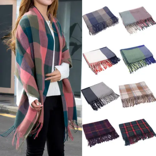 Women Long Cashmere Autumn Winter Plaid Scarf Spell Color Girl's Warm Scarves Shawl Female Fashion Wraps | Аксессуары для