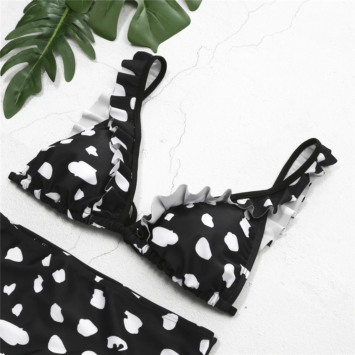 Женский купальник бикини с оборками и принтом в горошек купальный костюм