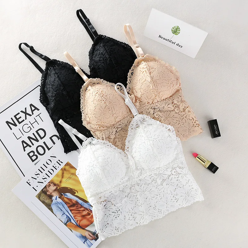 Женский кружевной бюстгальтер без косточек French bralette летнее нижнее белье |