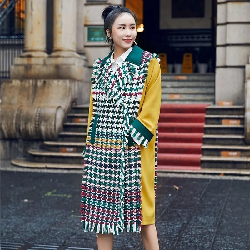 TWOTWINSTYLE хит цвета шерстяное пальто женский с длинным рукавом лоскутное кисточкой