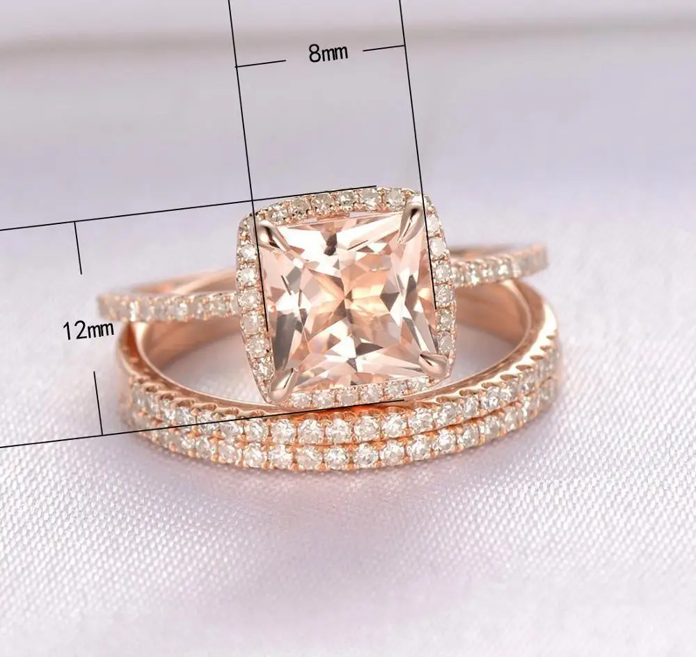 

Huitan New Wedding Bands For Women Fashion Rose Gold Color Ring Set With Champagne Color AAA CZ Engagement Ring Party Jewellery