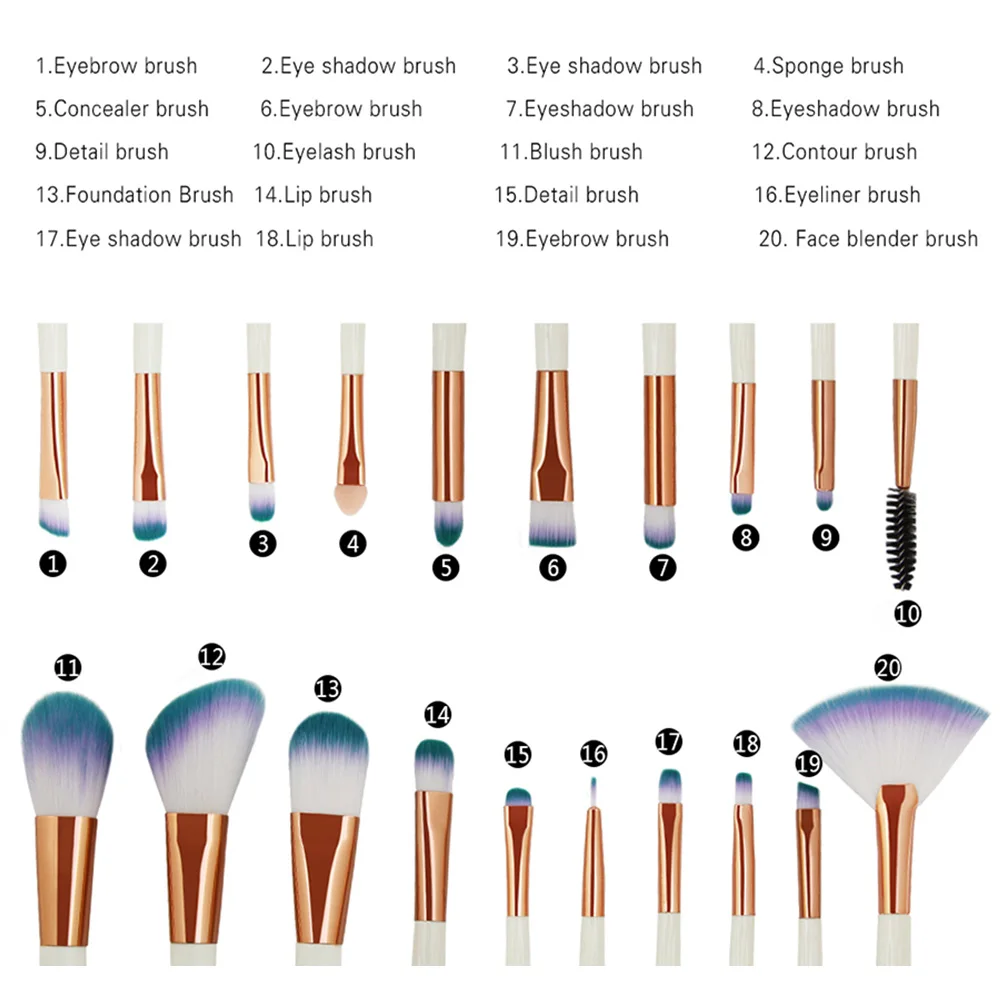 Ovonni 20 шт. Brochas Maquillaje основа Форма кисти для макияжа ультра мягкие волокна волос