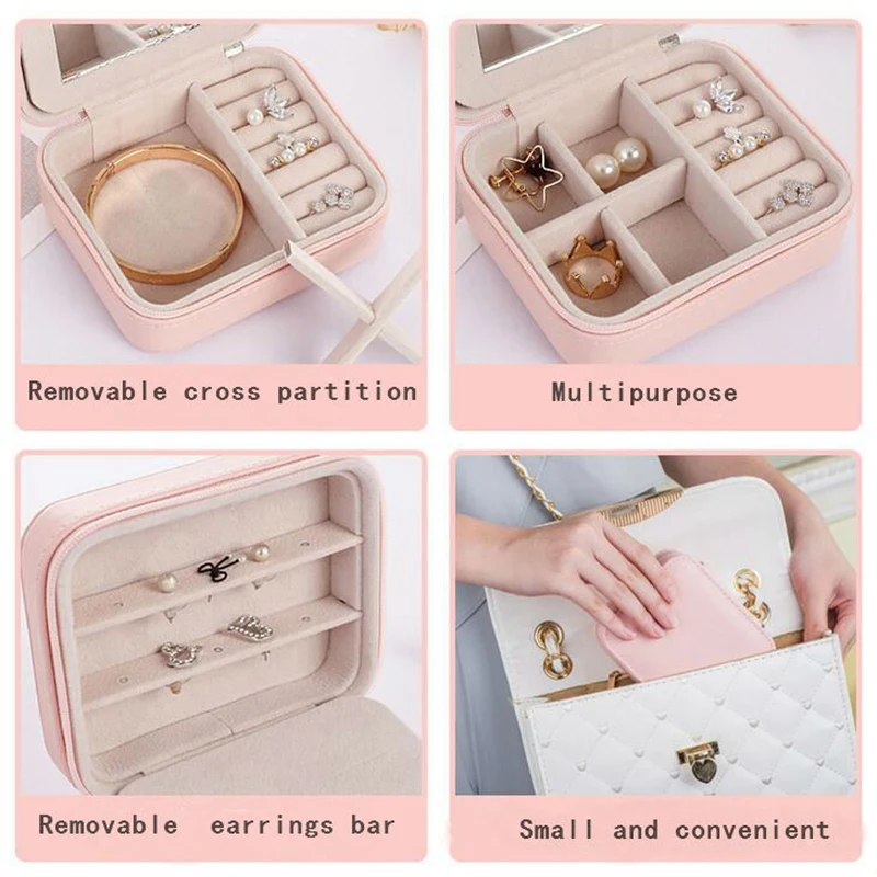 New L Women's Mini Stud Earrings Ring Jewelry Box Useful Makeup Organizer With Zipper Travel Portable Storage Case | Украшения и