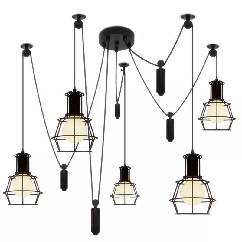 Modern Simple American Sky and Women Scattered Lamp Iron Art Bar Nordic Loft Ancient Industrial Lift Pulley Meal Chandelier | Лампы и