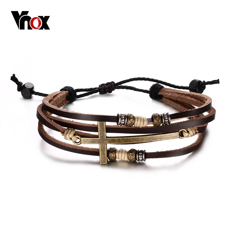 Vnox кожа Крест Браслеты для Для женщин мужчин Jewelry Размеры Регулируемый Богемия