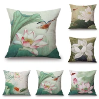 home cotton linen bed lotus flower throw pillow case square cover gifthotel home luxury quality pads