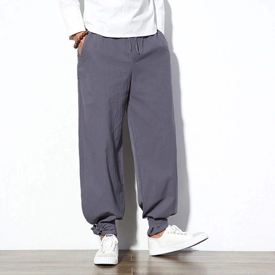 Модные мужские шаровары в китайском стиле мешковатые хлопковые льняные штаны