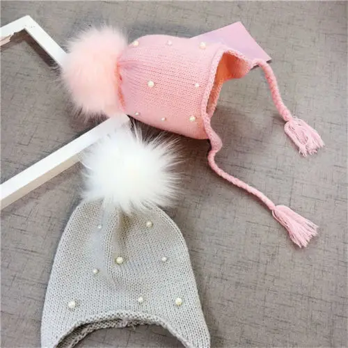 Fashion Beautiful Newborn Baby Girl Boy Lovely Cute Fur Pom Bobble Cap Winter Knit Crochet Hairball Beanie Hat | Детская одежда и