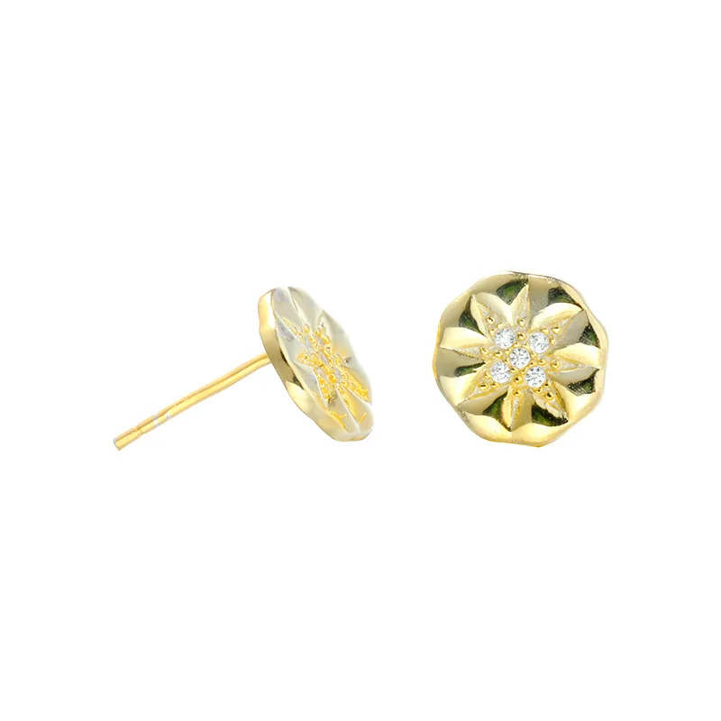 

Korea New Style 925 Sterling Silver Earrings for Women Simple Fashion Chic Gold Flower Stud Earrings Jewelry