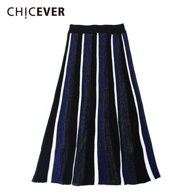 CHICEVER 2019 весна полосатый люрекс плиссированная юбка для женщин эластичные