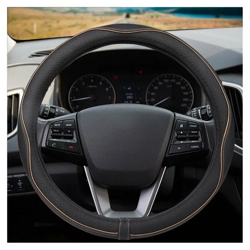 

GLCC Leather Embossed Stitching Car Steering Wheel Cover Breathable Wheel Cover Anti-Slip Car Covers for Outer Diameter 38cm