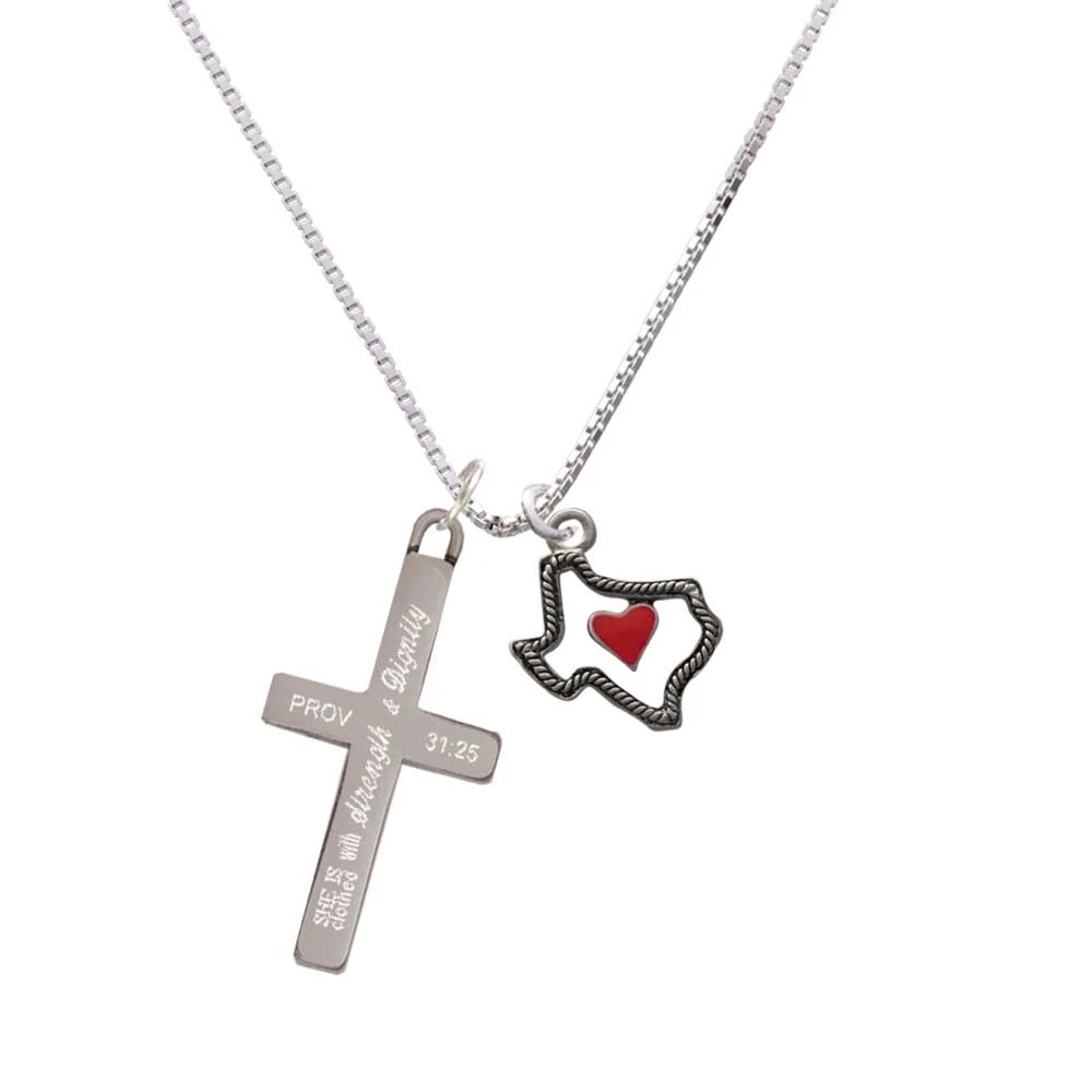 Open Rope Texas with Red Heart - Strength and Dignity Cross Necklace | Украшения и аксессуары