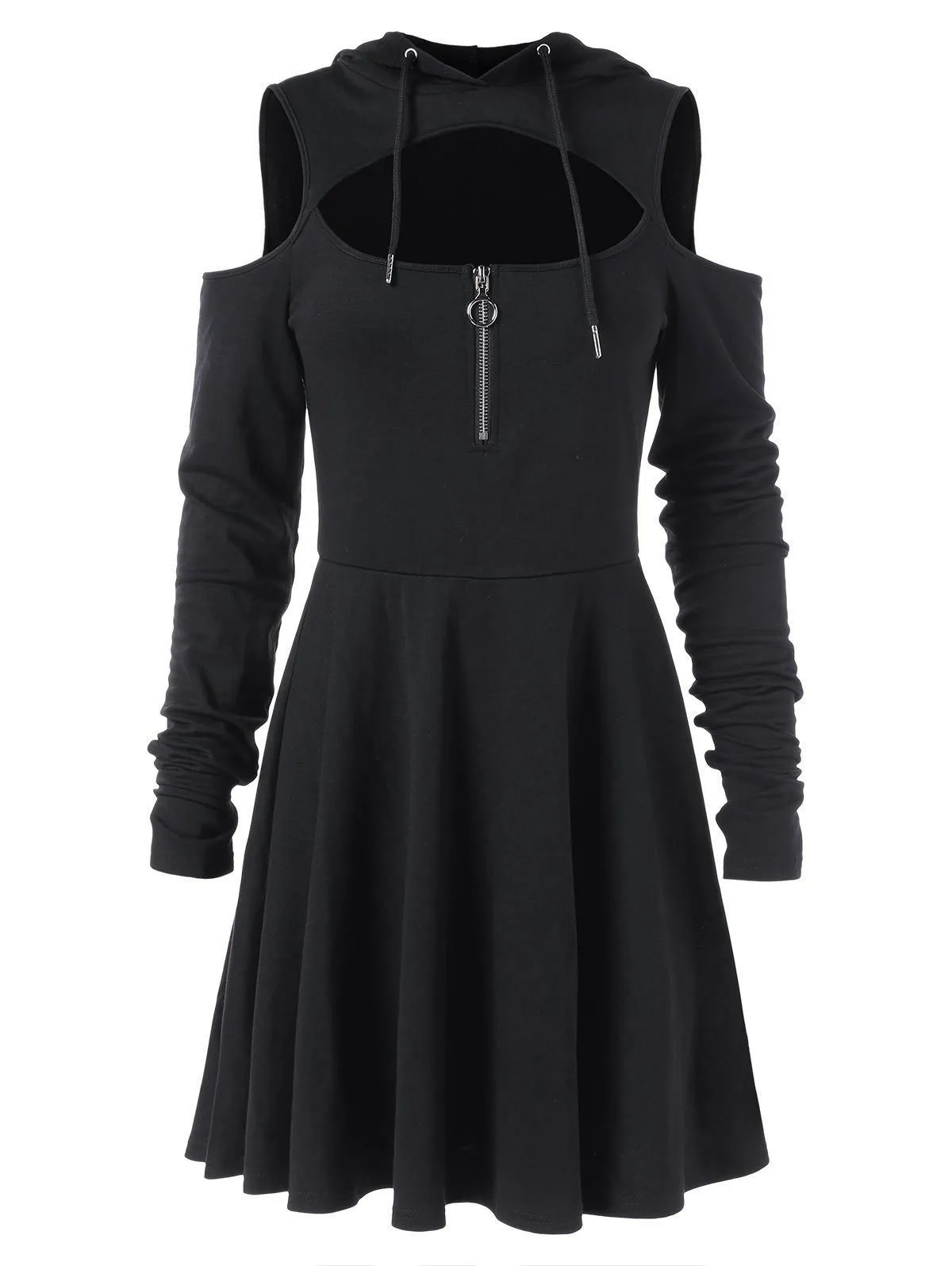 Весеннее женское платье с капюшоном Goth повседневное однотонное уличное
