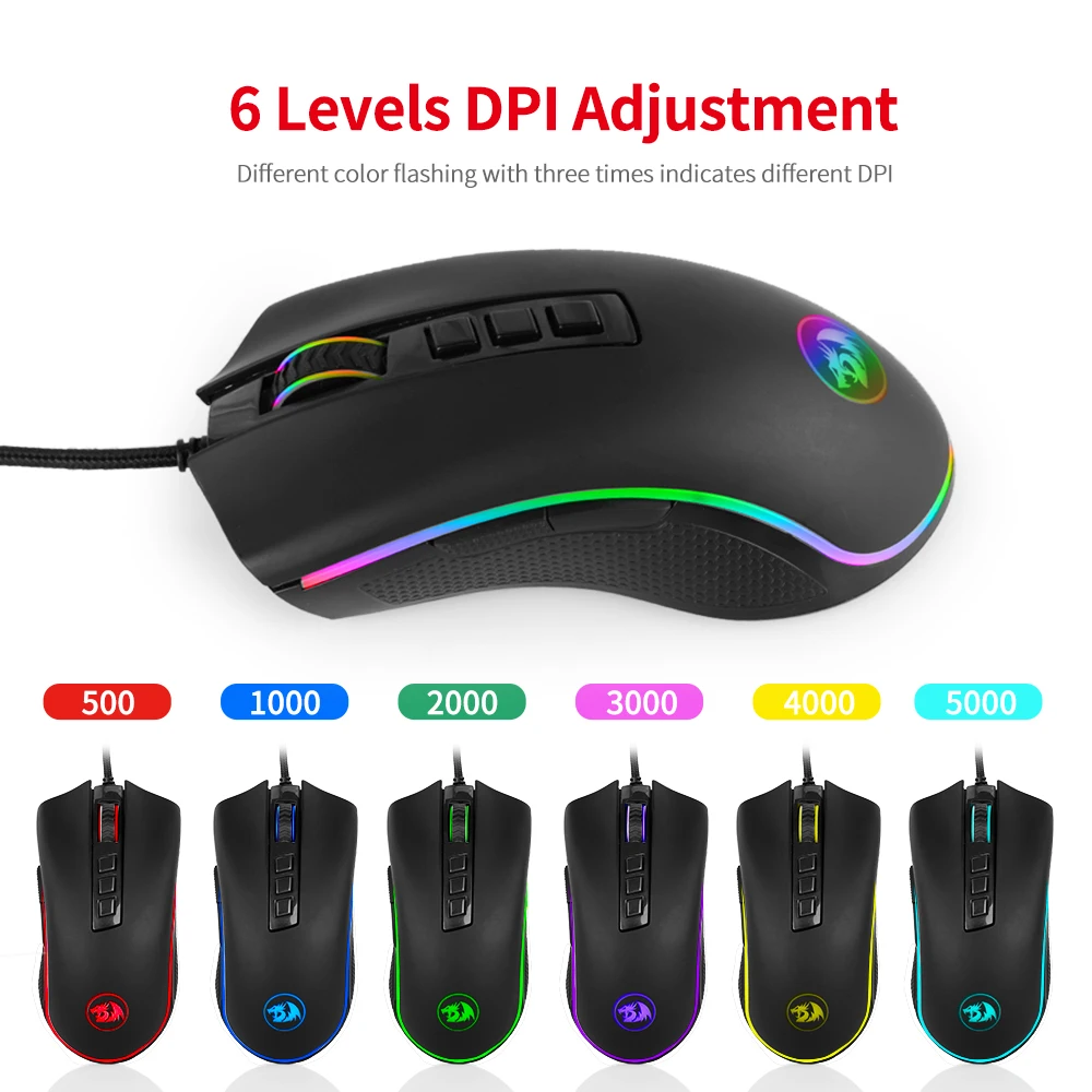 Redragon M711 1 игровая мышь RGB проводная 5000 dpi 6 Регулируемых уровней с 8 кнопками для ПК