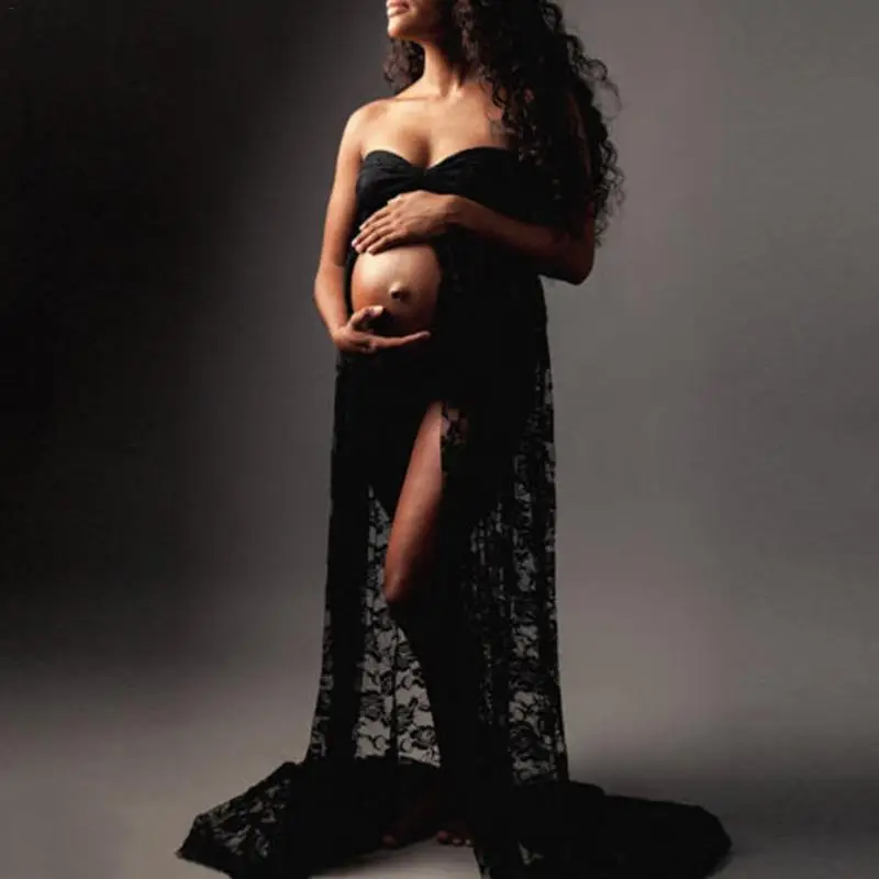 Женское длинное кружевное платье без бретелек для беременных|Платья| |