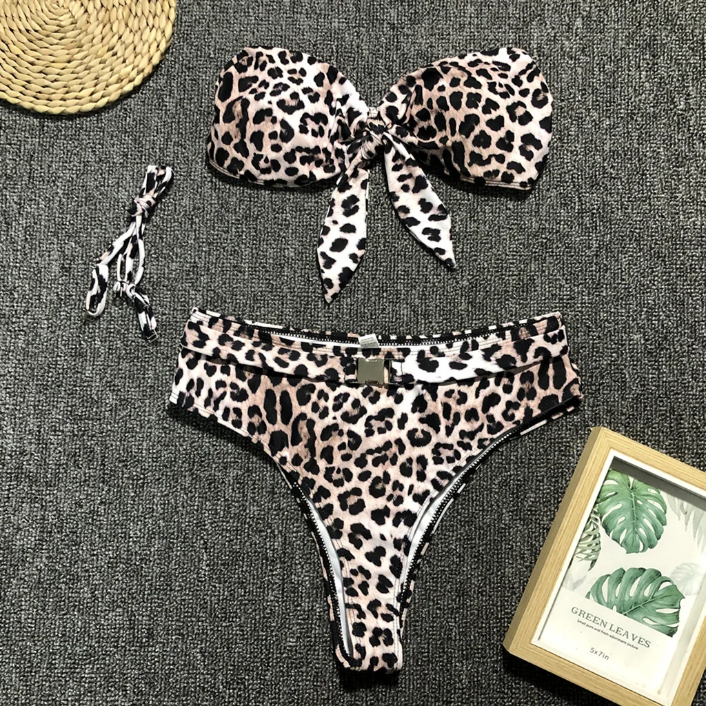 Женский купальник бандо с высокой талией Раздельный однотонной подкладкой maillot de