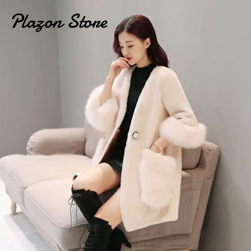 Шуба из искусственного меха пушистая куртка в Корейском стиле Kawaii Abrigos Mujer Invierno 2018