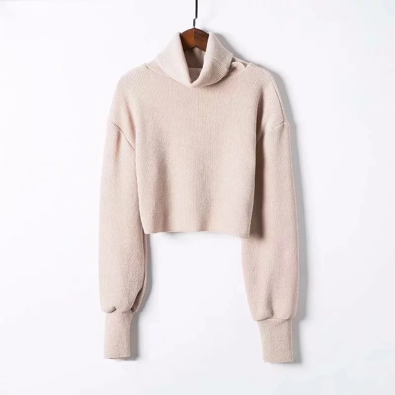 High Quality Autumn Winter Turtleneck Crop Tops Short Casual Basic Solid Sweater Women Long Sleeve Knitted Pullovers | Женская одежда